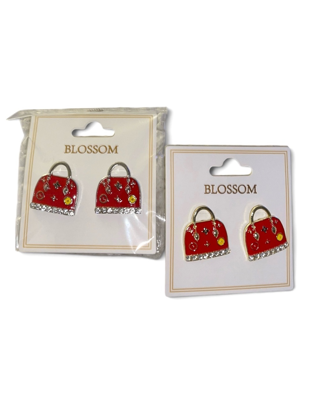 FABULOUS RED MULTI NOVELTY HANDBAG SHAPED PIERCED EARRINGS